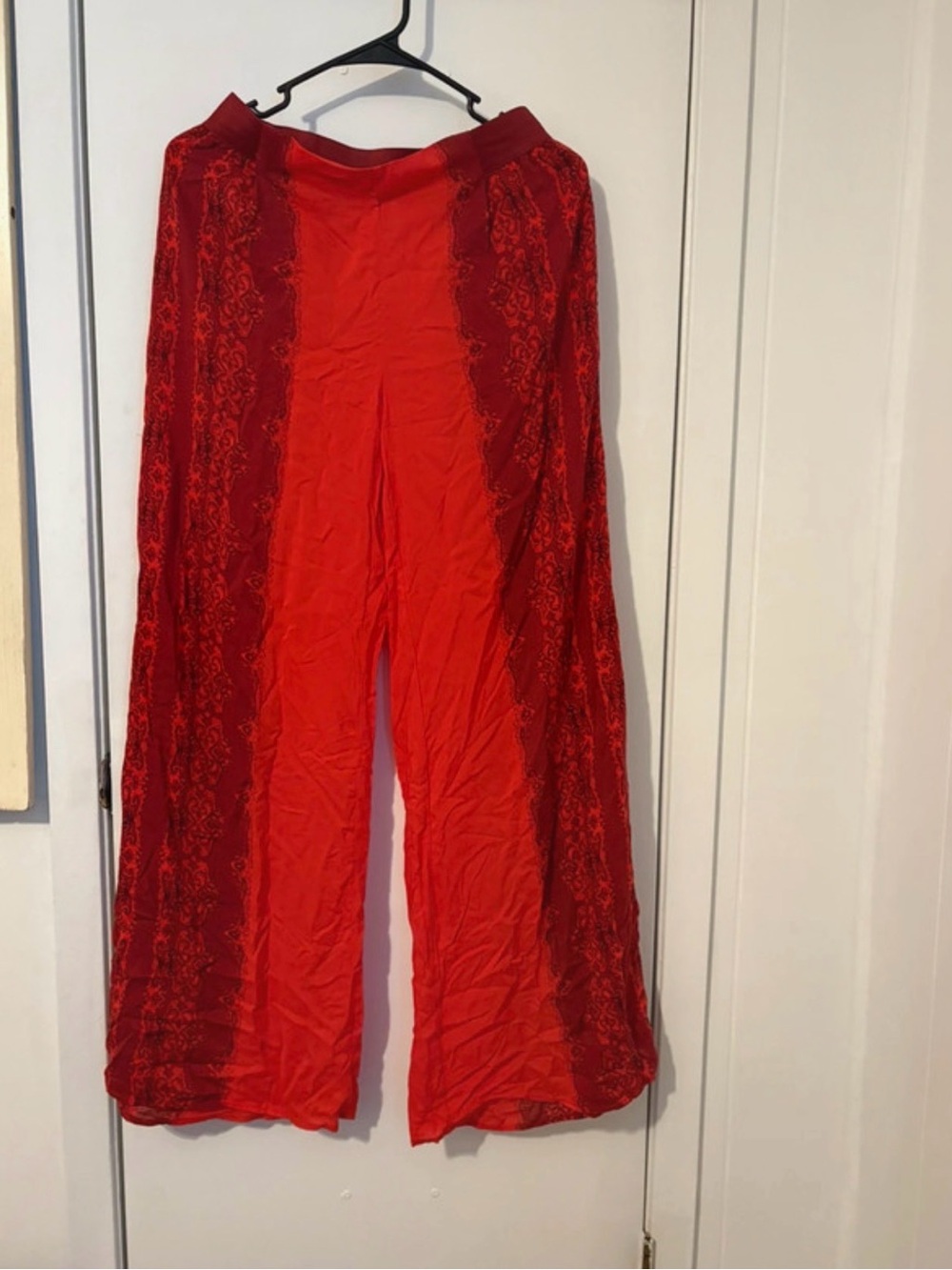 Free People Vibrant Red Lace-Trim Wide-Leg Pants